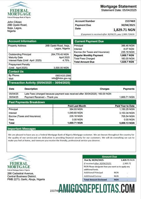 imprimível Banco Federal de Hipoteca da Nigéria, Declaração de Hipoteca da Nigéria, Word e Modelo PDF